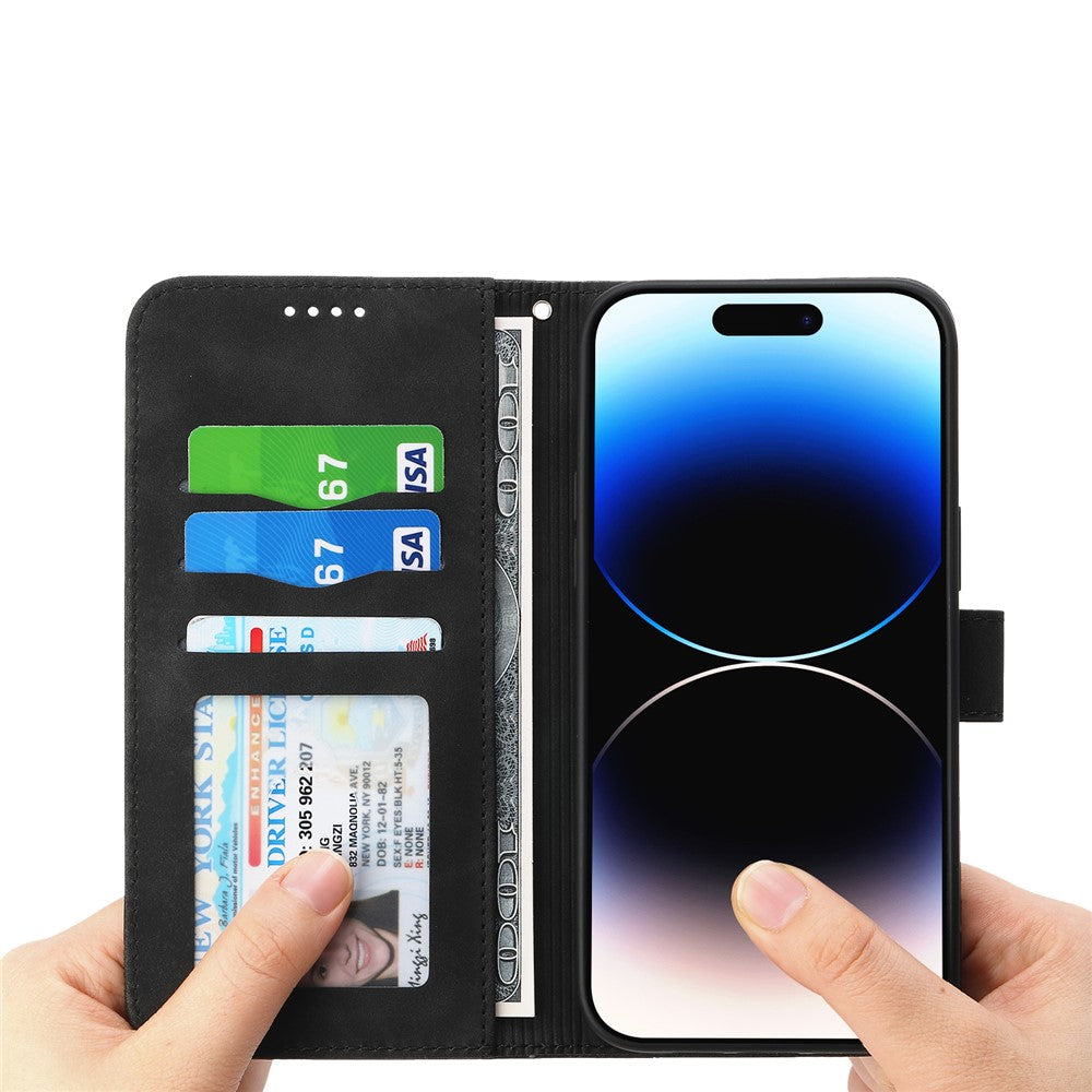 DIERFENG DF-03 For iPhone 17 Pro Max Case Lines Imprint Wallet Leather Phone Cover with Wrist Strap - Black