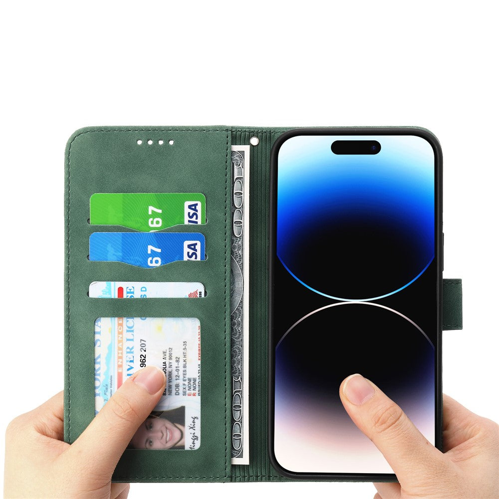DIERFENG DF-03 For iPhone 17 Pro Max Case Lines Imprint Wallet Leather Phone Cover with Wrist Strap - Green