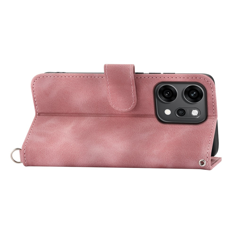 For Oppo Reno14 Pro 5G (Global) Case Flower Pattern PU Leather Wallet Phone Cover with Strap - Pink