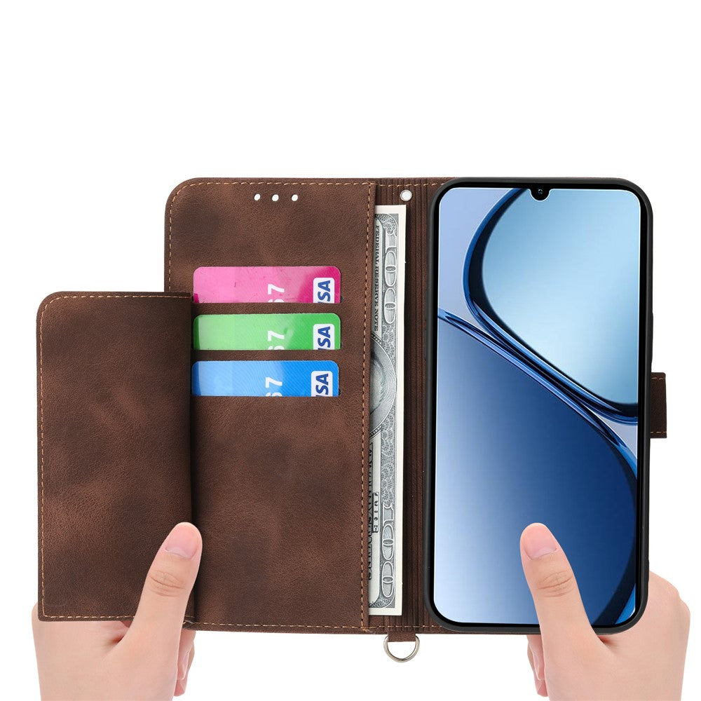 For Oppo Reno14 Pro 5G (Global) Case Flower Pattern PU Leather Wallet Phone Cover with Strap - Brown