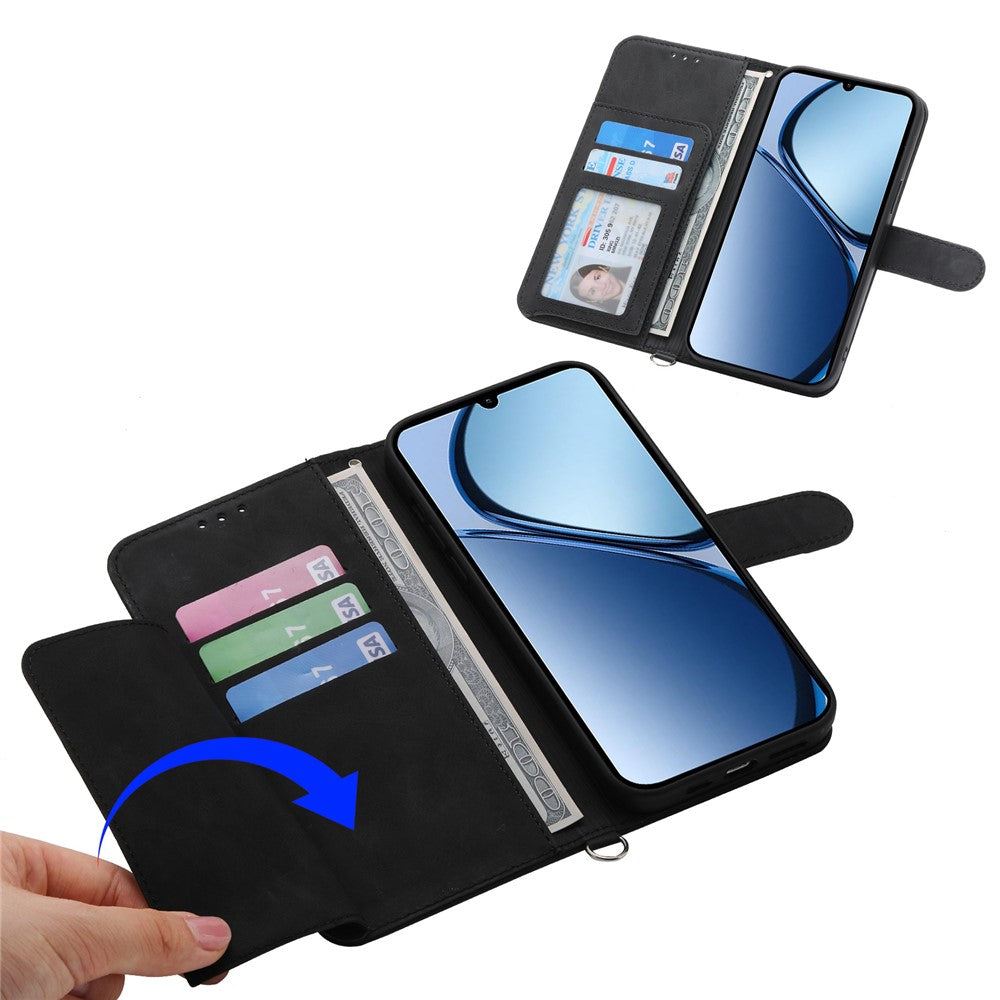 For Oppo Reno14 Pro 5G (Global) Case Flower Pattern PU Leather Wallet Phone Cover with Strap - Black