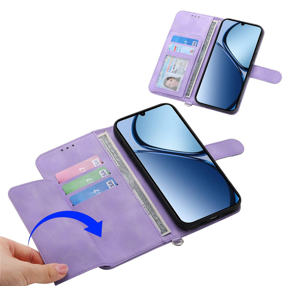 For Oppo Reno14 Pro 5G (Global) Case Flower Pattern PU Leather Wallet Phone Cover with Strap - Light Purple