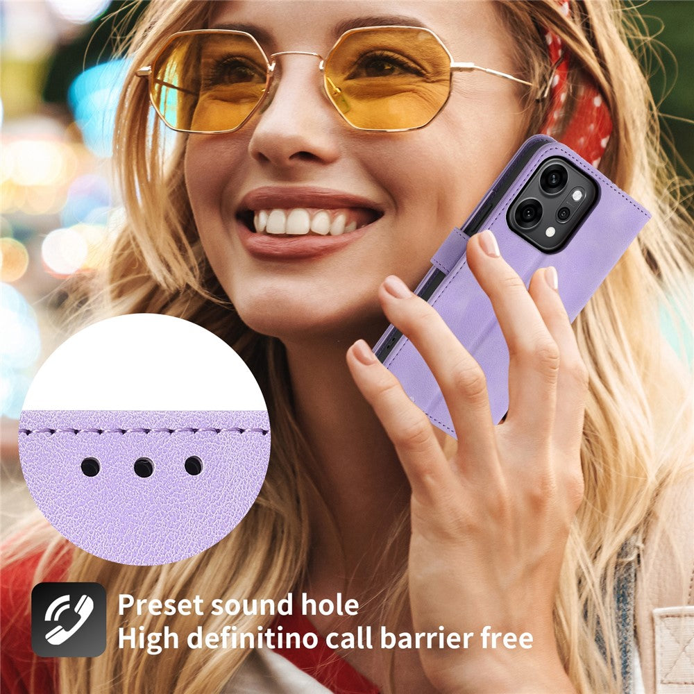 For Oppo Reno14 Pro 5G (Global) Case Flower Pattern PU Leather Wallet Phone Cover with Strap - Light Purple