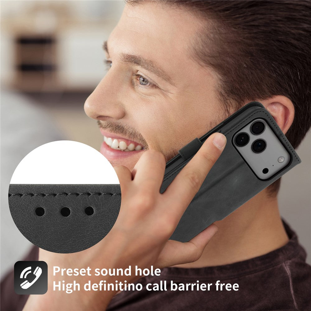 For iPhone 17 Pro Max Case Flower Pattern PU Leather Wallet Phone Cover with Strap - Black