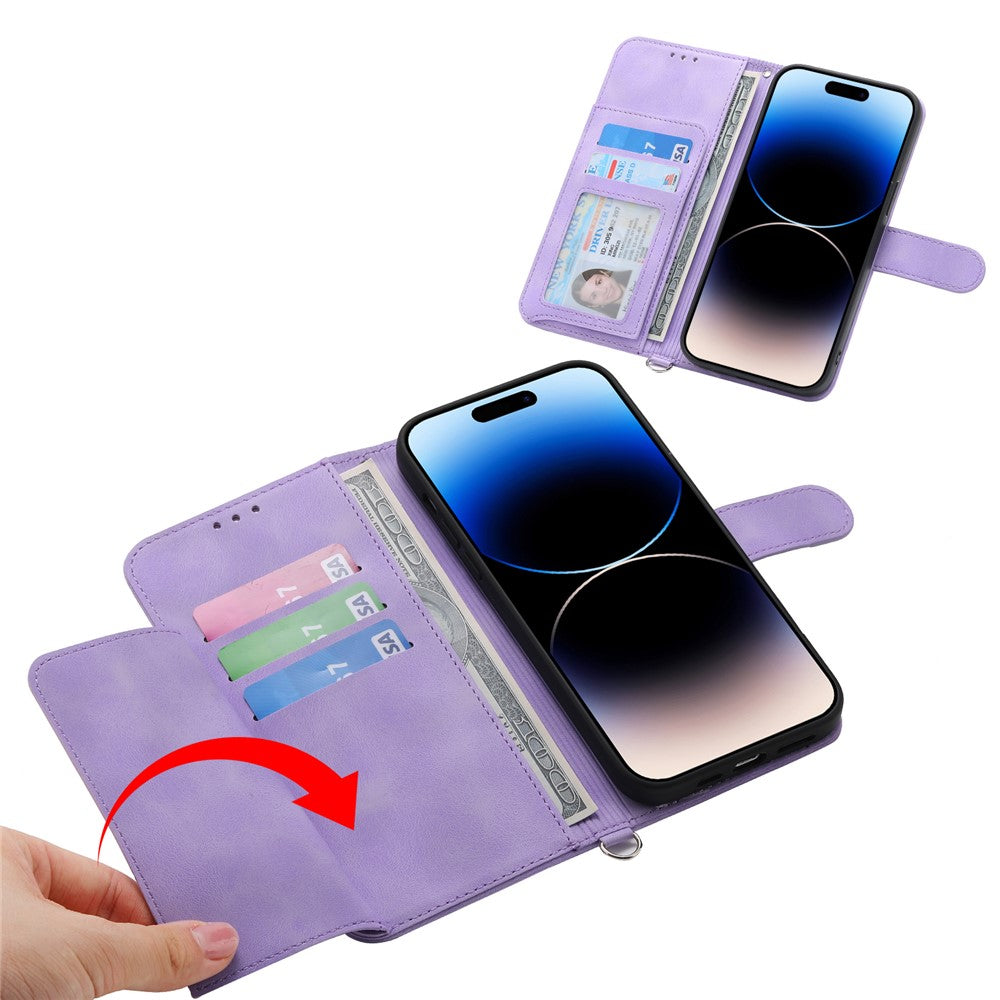 For iPhone 17 Pro Max Case Flower Pattern PU Leather Wallet Phone Cover with Strap - Light Purple