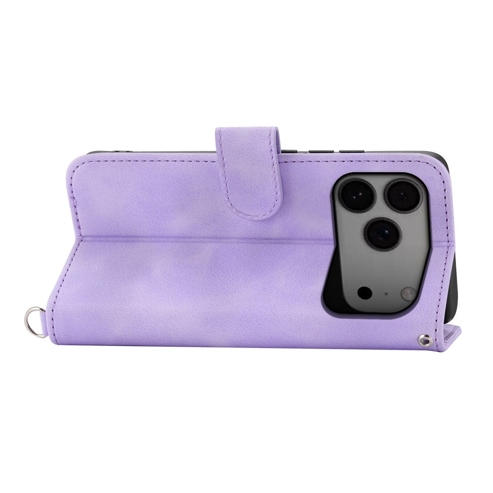 For iPhone 17 Pro Max Case Flower Pattern PU Leather Wallet Phone Cover with Strap - Light Purple