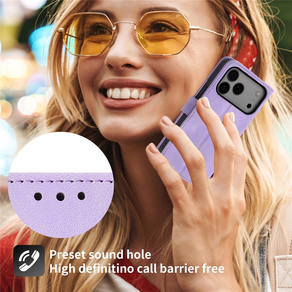 For iPhone 17 Pro Max Case Flower Pattern PU Leather Wallet Phone Cover with Strap - Light Purple