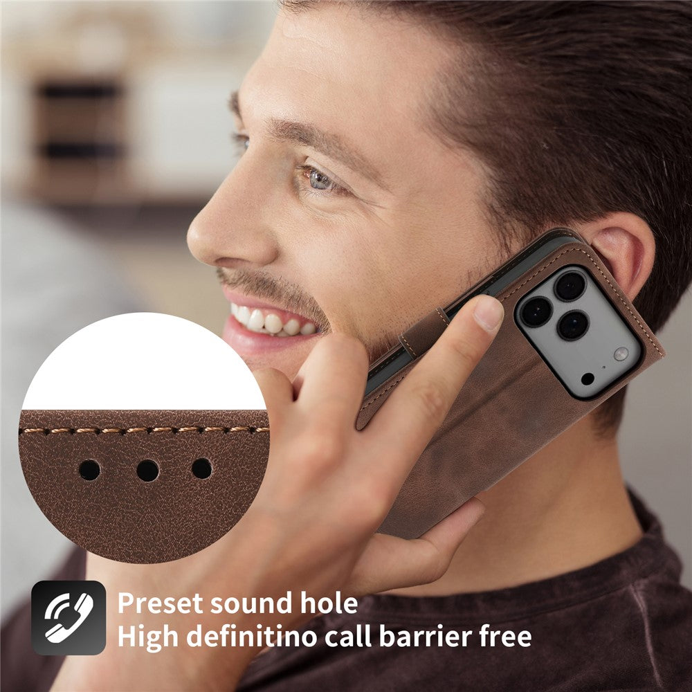 For iPhone 17 Pro Max Case Flower Pattern PU Leather Wallet Phone Cover with Strap - Brown