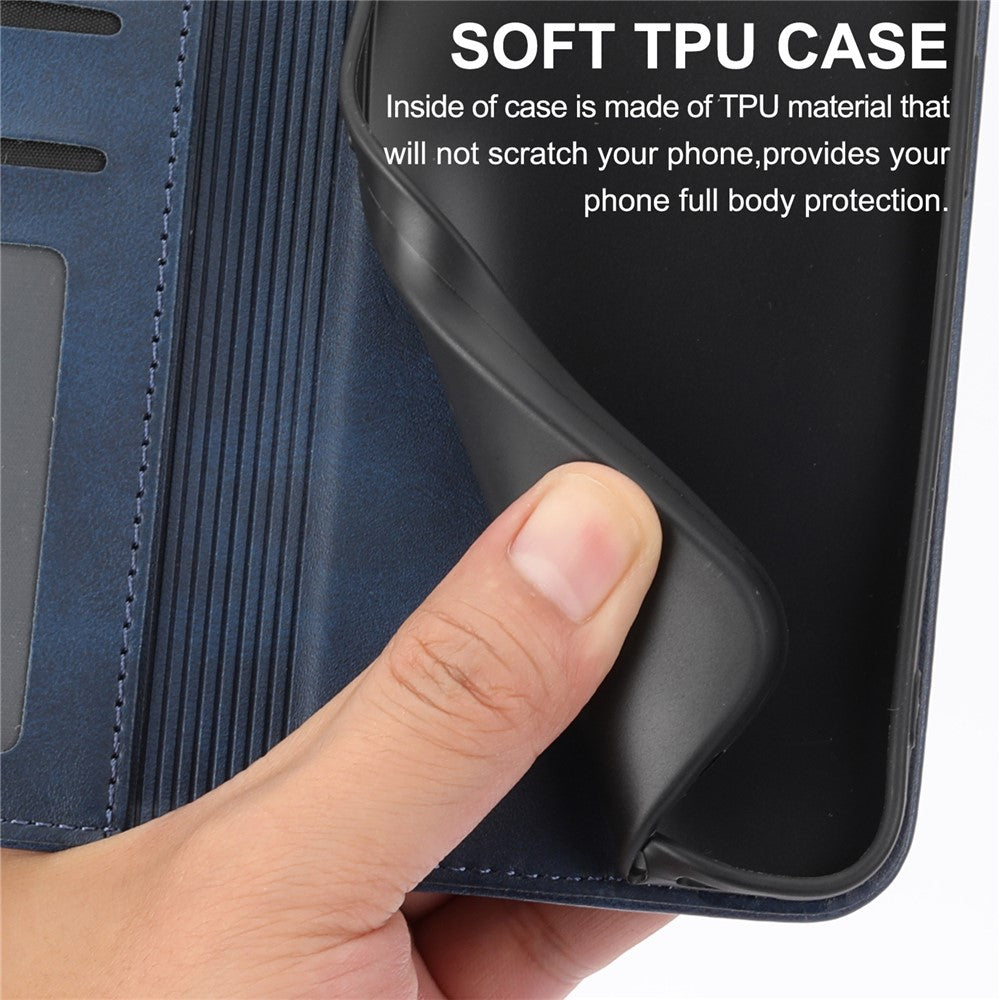 For iPhone 17 Pro Max Case Calf Texture PU Leather Wallet Phone Cover with Wrist Strap - Blue