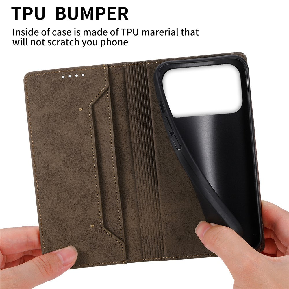 For iPhone 17 Pro Max Wallet Case RFID Blocking PU Leather Phone Cover - Brown