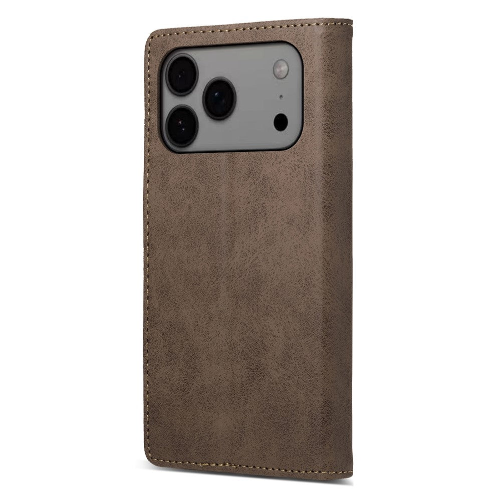 For iPhone 17 Pro Max Wallet Case RFID Blocking PU Leather Phone Cover - Brown
