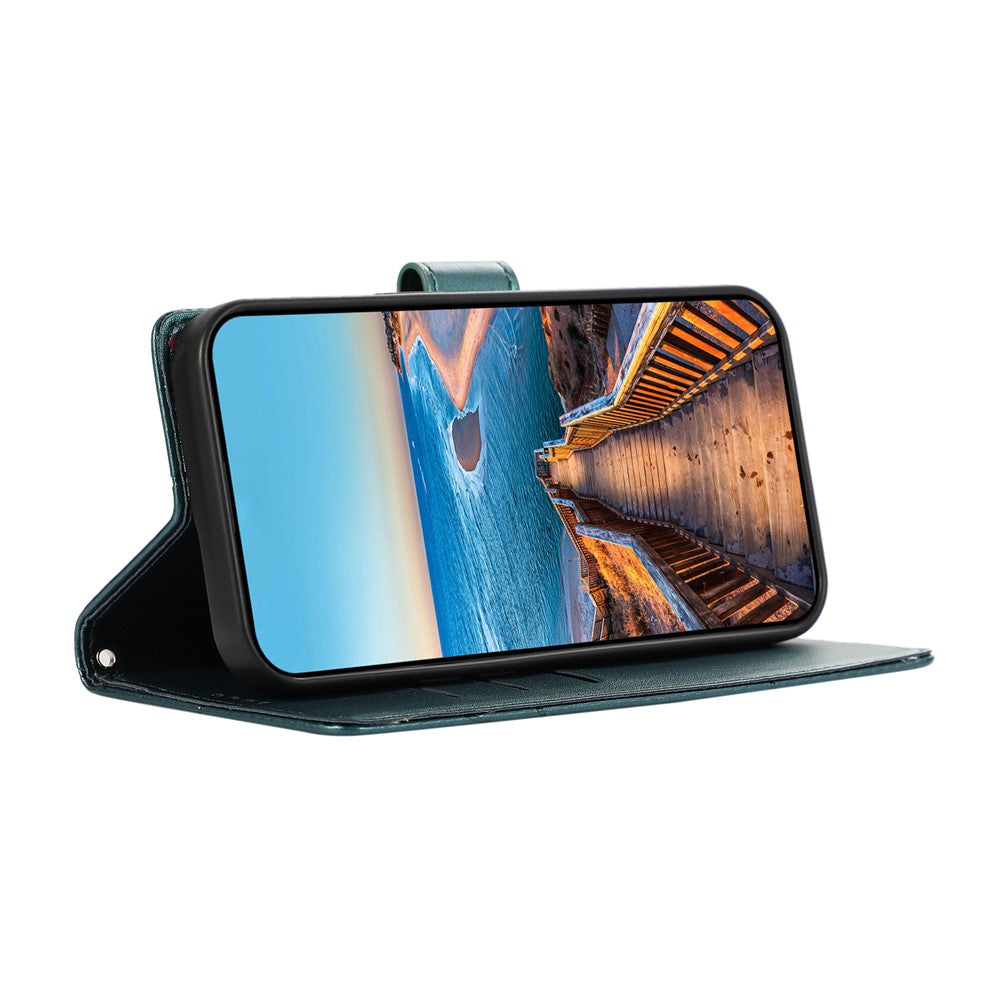 For iPhone 17 Pro Max Phone Case Line Imprint Leather Wallet Cover with Wrist Strap - Green