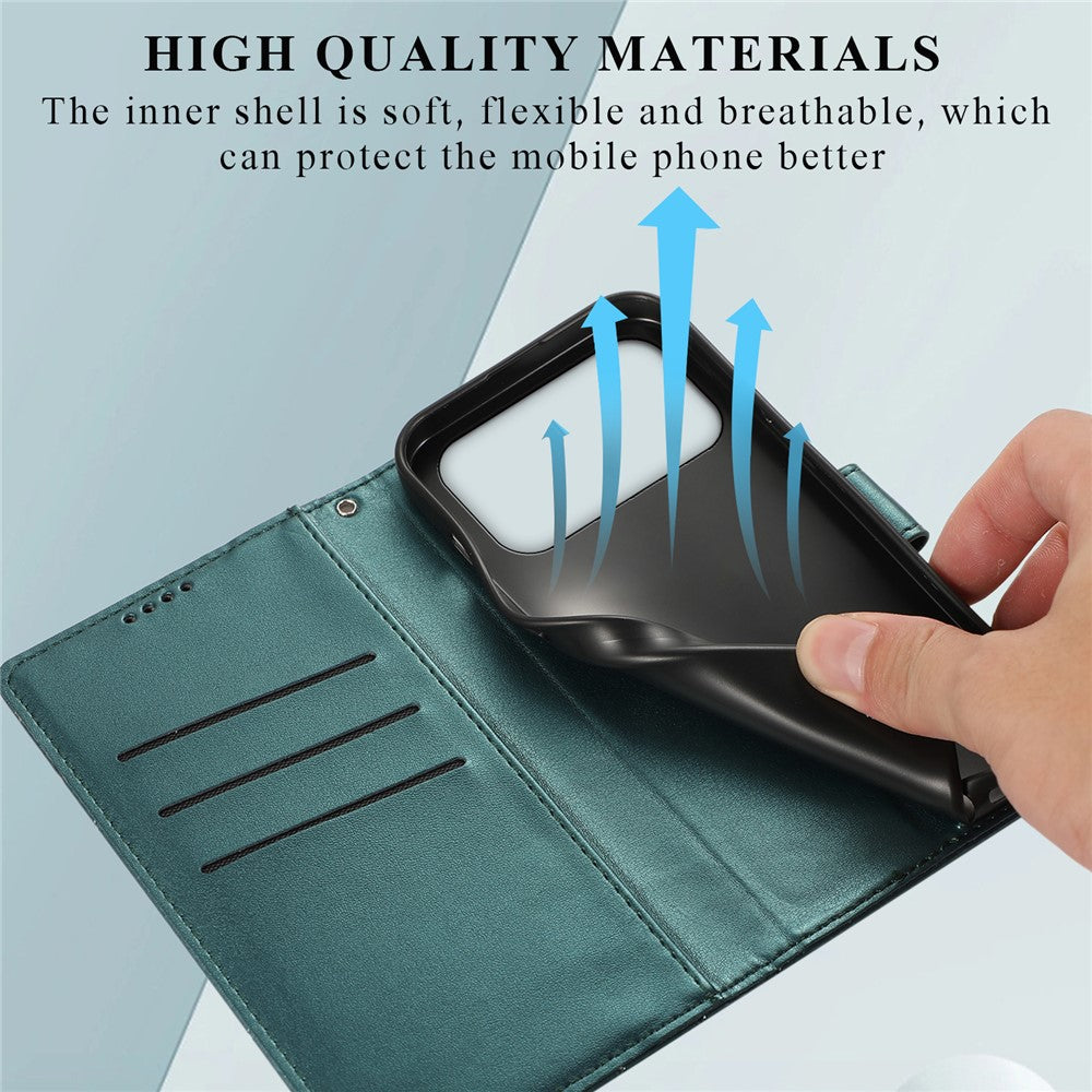 For iPhone 17 Pro Max Phone Case Line Imprint Leather Wallet Cover with Wrist Strap - Green