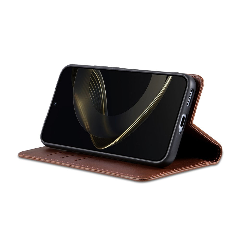 AZNS For Oppo Reno14 Pro 5G (Global) Case Cowhide Texture PU Leather Wallet Phone Cover - Coffee