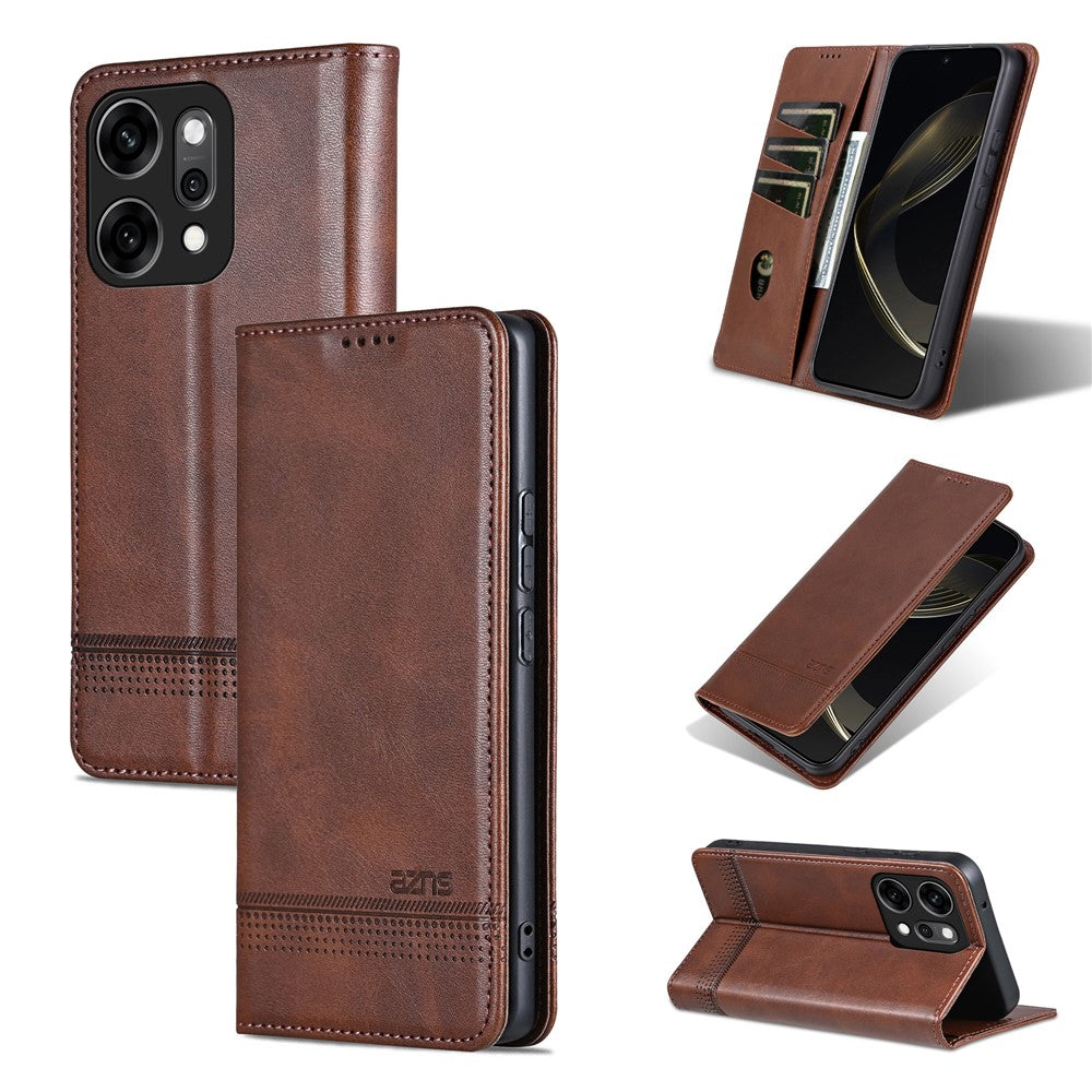 AZNS For Oppo Reno14 Pro 5G (Global) Case Cowhide Texture PU Leather Wallet Phone Cover - Coffee