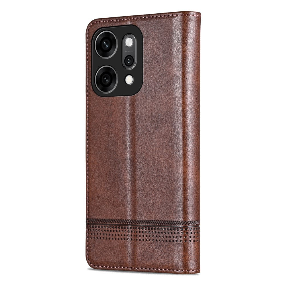AZNS For Oppo Reno14 Pro 5G (Global) Case Cowhide Texture PU Leather Wallet Phone Cover - Coffee