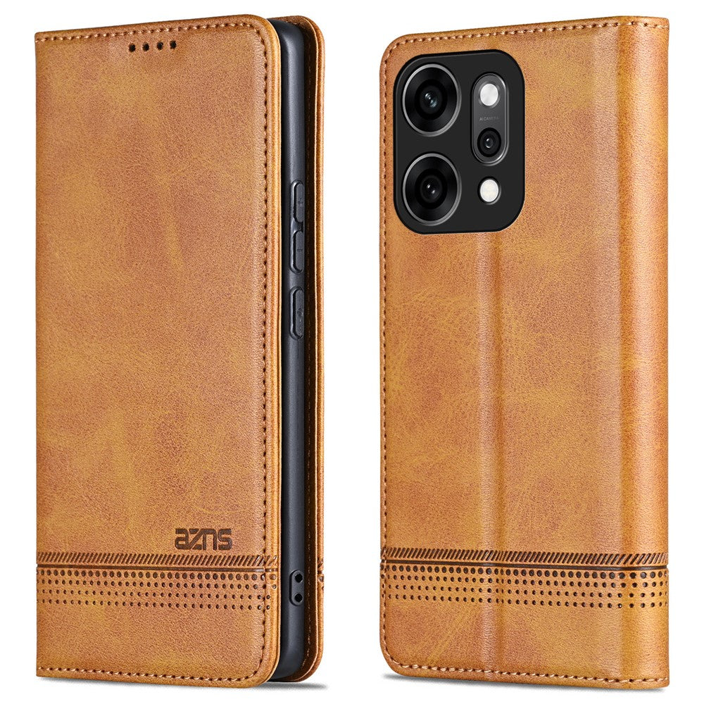 AZNS For Oppo Reno14 Pro 5G (Global) Case Cowhide Texture PU Leather Wallet Phone Cover - Brown