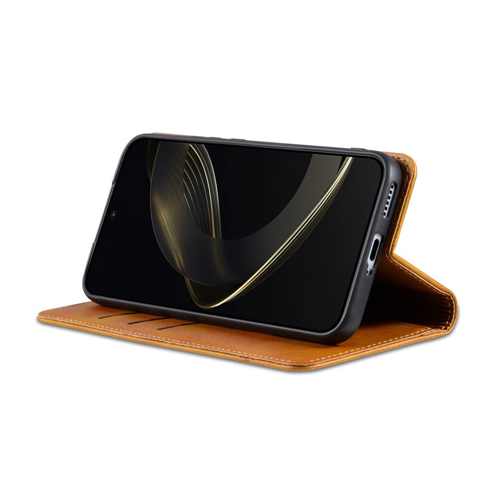 AZNS For Oppo Reno14 Pro 5G (Global) Case Cowhide Texture PU Leather Wallet Phone Cover - Brown