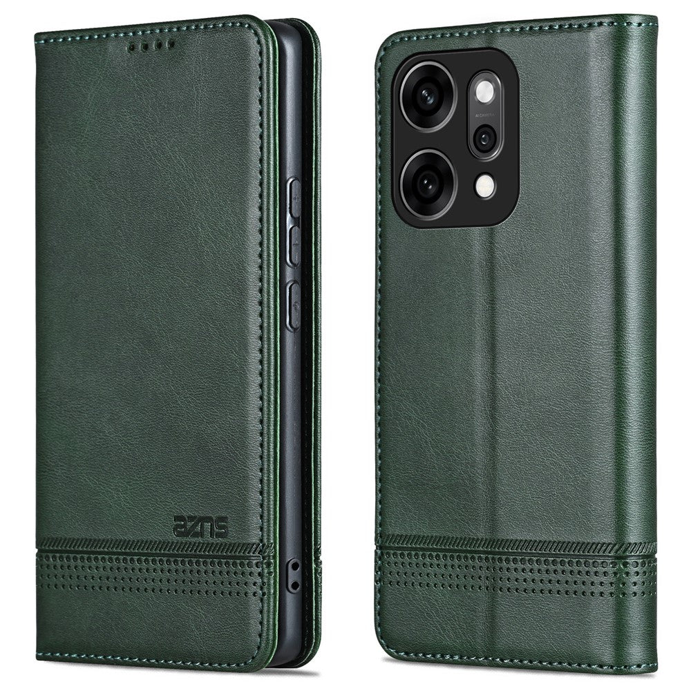 AZNS For Oppo Reno14 Pro 5G (Global) Case Cowhide Texture PU Leather Wallet Phone Cover - Green