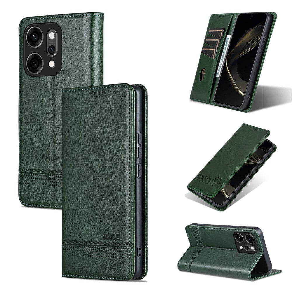AZNS For Oppo Reno14 Pro 5G (Global) Case Cowhide Texture PU Leather Wallet Phone Cover - Green