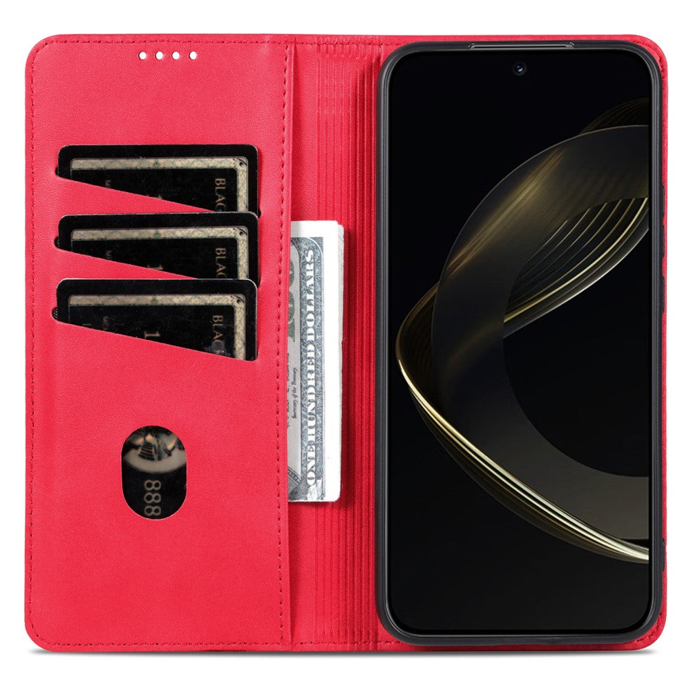 AZNS For Oppo Reno14 Pro 5G (Global) Case Cowhide Texture PU Leather Wallet Phone Cover - Red