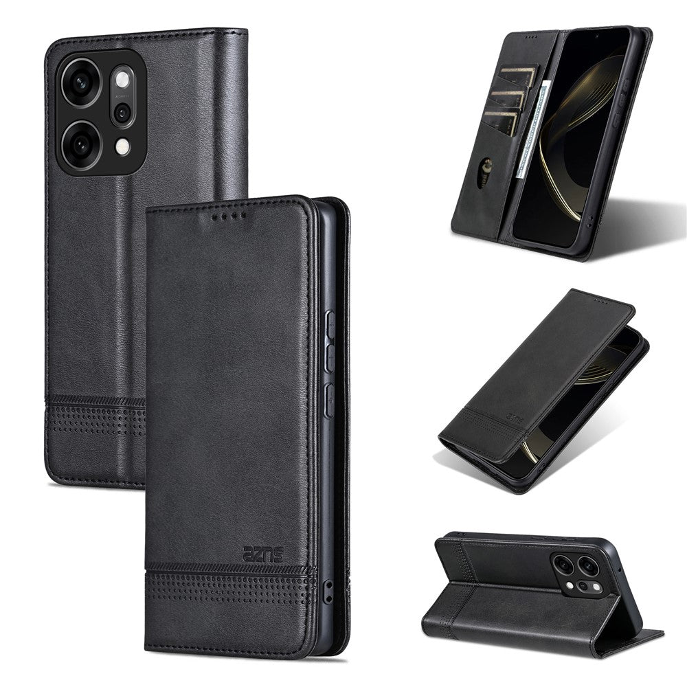 AZNS For Oppo Reno14 Pro 5G (Global) Case Cowhide Texture PU Leather Wallet Phone Cover - Black