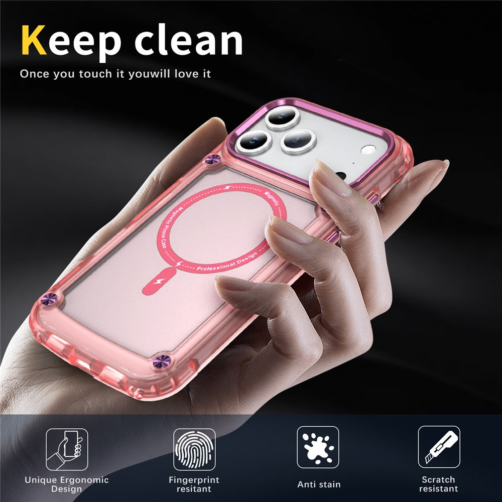 For iPhone 17 Pro Max Case Skin Touch TPU + PC Phone Cover Compatible with MagSafe - Transparent Pink