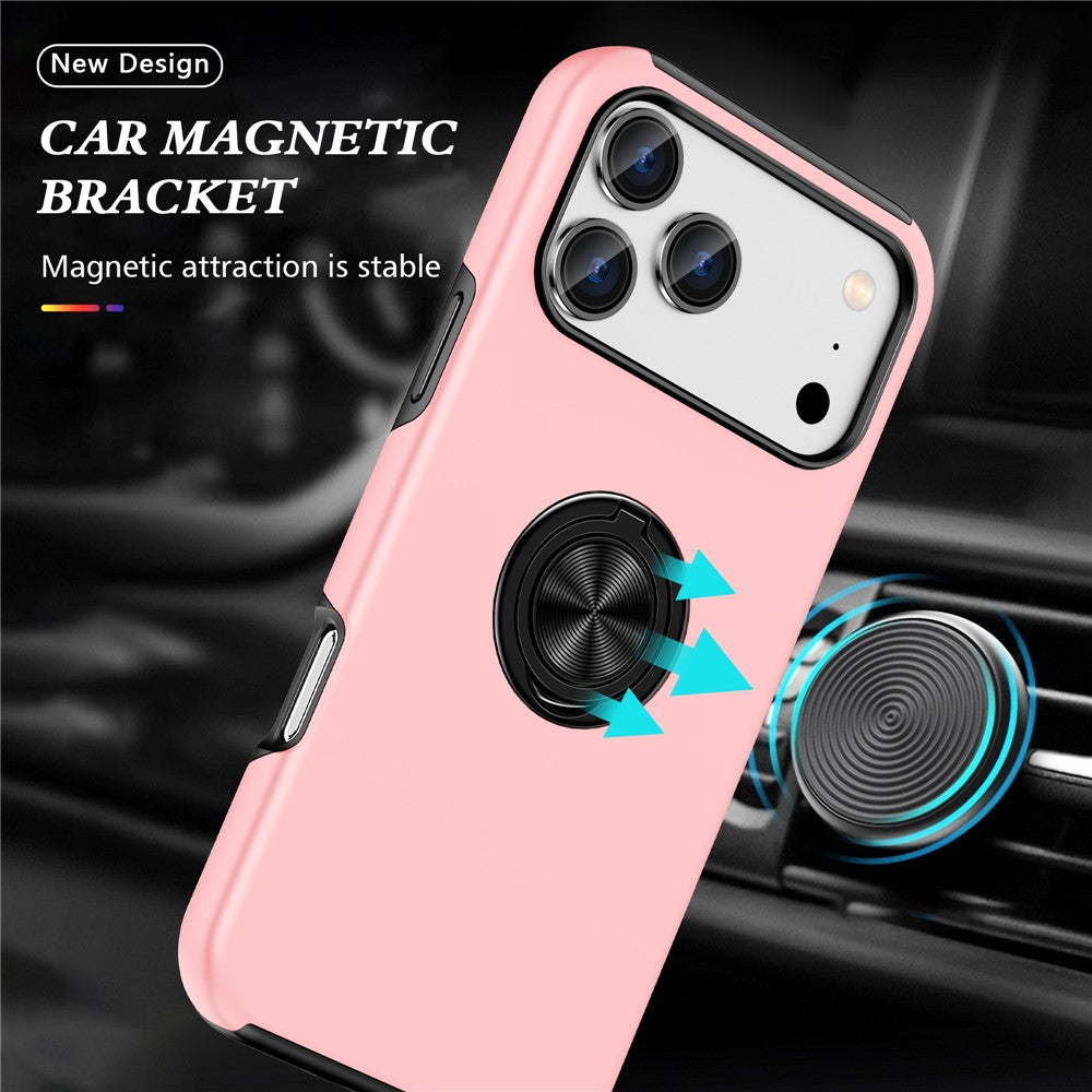 For iPhone 17 Pro Max Case PC + TPU Phone Cover with Rotatable Ring Holder - Rose Gold