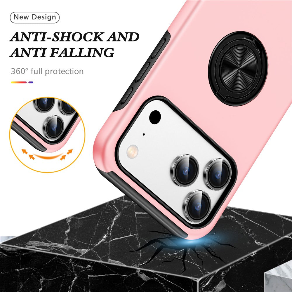 For iPhone 17 Pro Max Case PC + TPU Phone Cover with Rotatable Ring Holder - Rose Gold