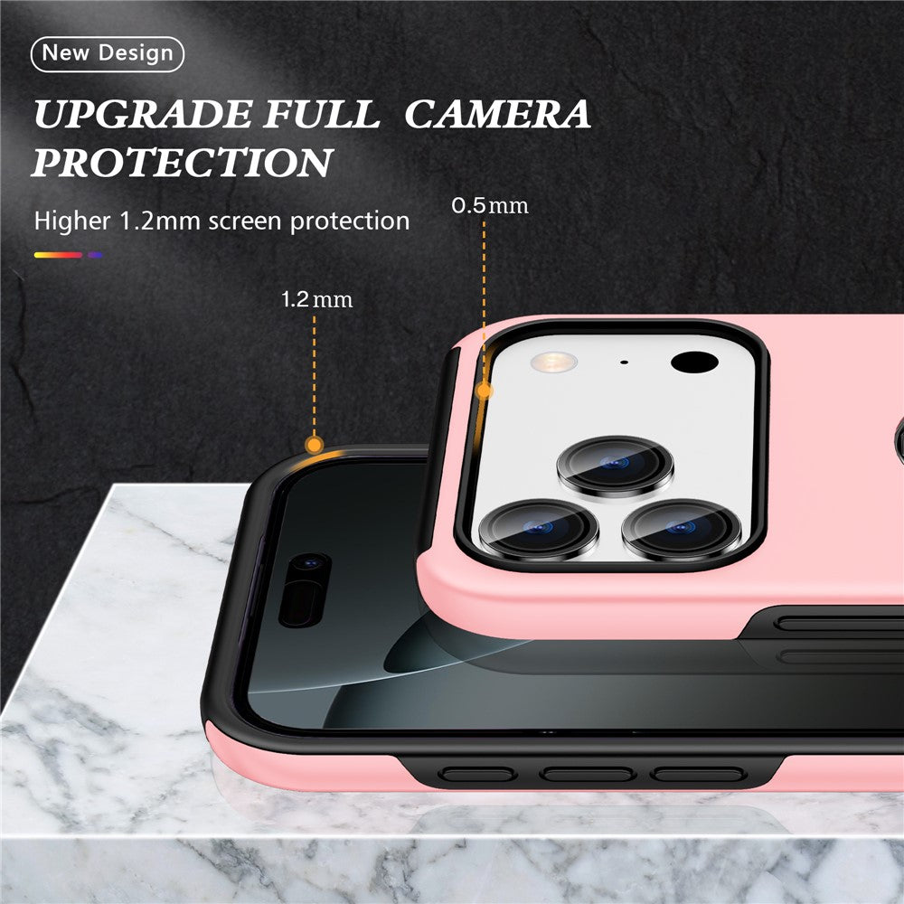 For iPhone 17 Pro Max Case PC + TPU Phone Cover with Rotatable Ring Holder - Rose Gold
