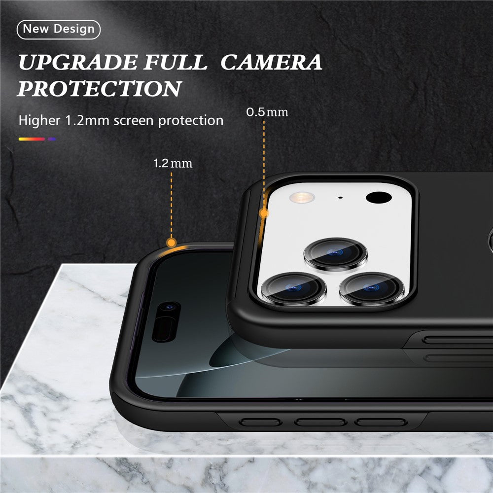 For iPhone 17 Pro Max Case PC + TPU Phone Cover with Rotatable Ring Holder - Black