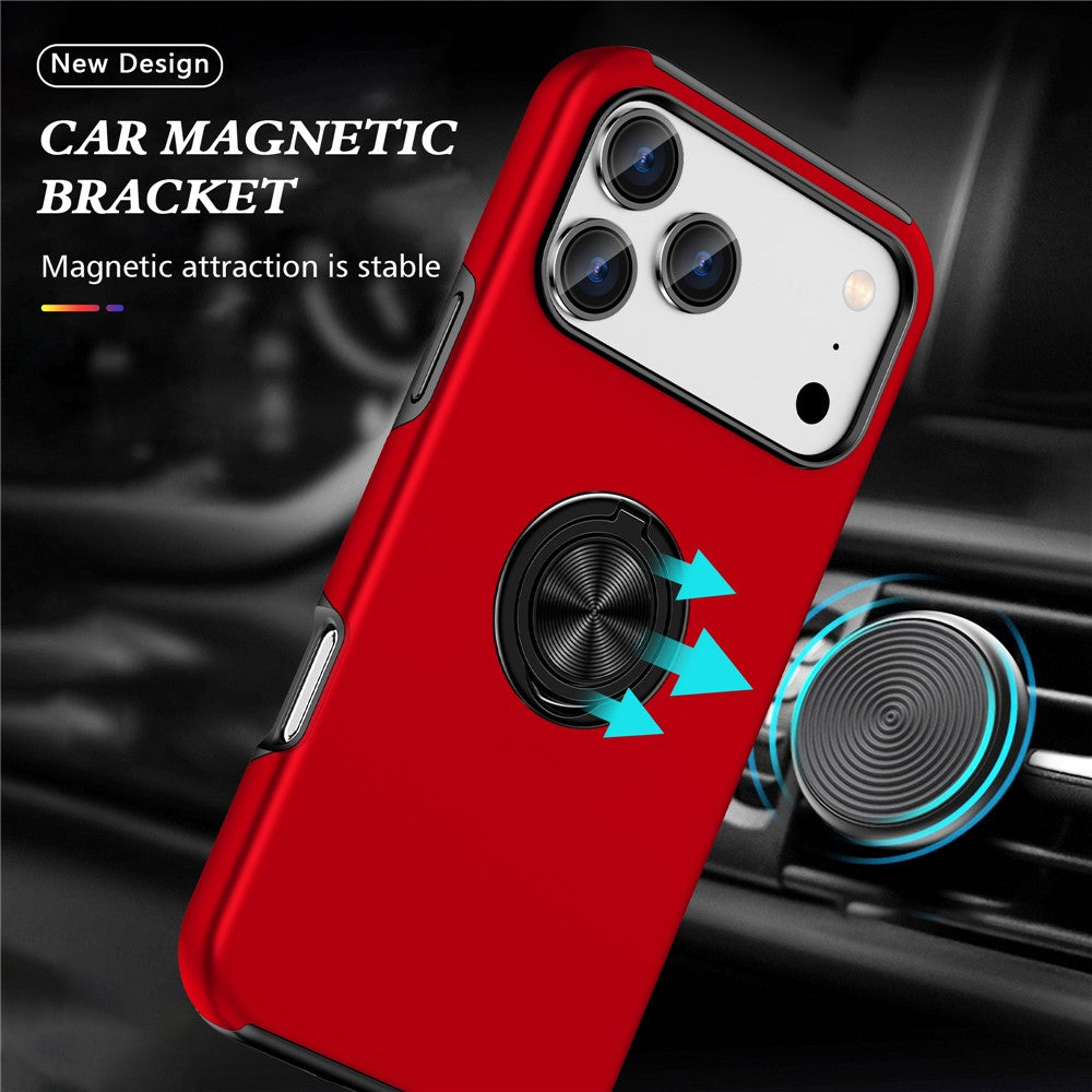 For iPhone 17 Pro Max Case PC + TPU Phone Cover with Rotatable Ring Holder - Red