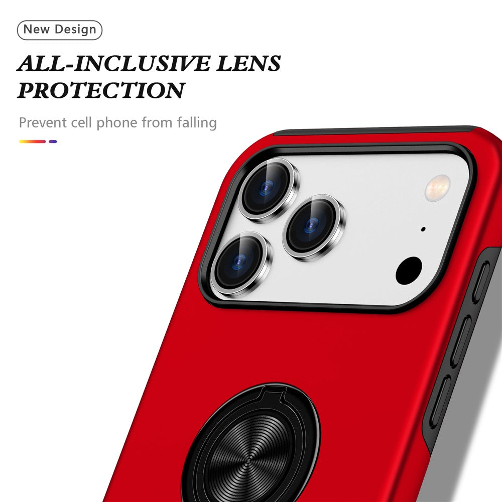 For iPhone 17 Pro Max Case PC + TPU Phone Cover with Rotatable Ring Holder - Red