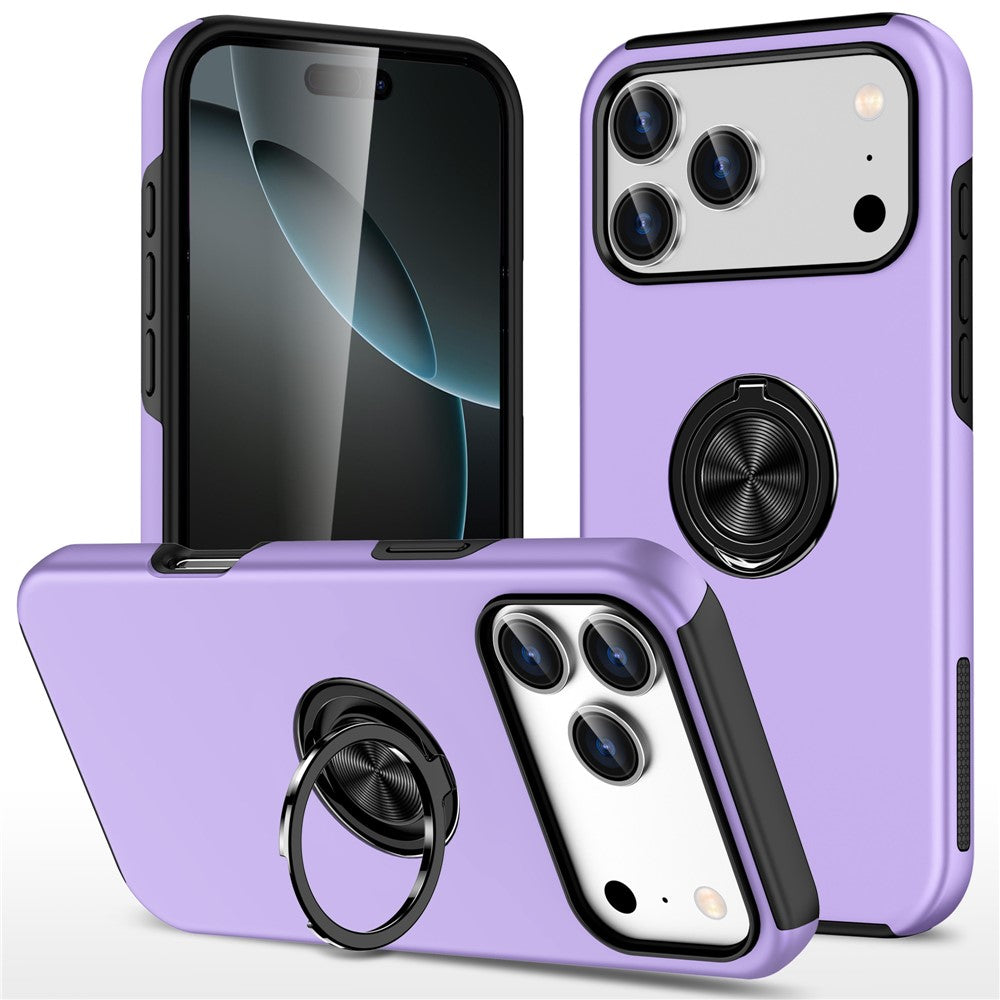 For iPhone 17 Pro Max Case PC + TPU Phone Cover with Rotatable Ring Holder - Purple