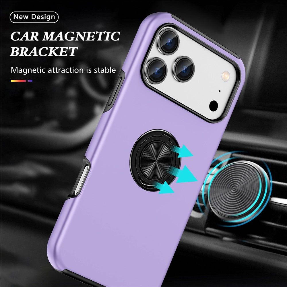For iPhone 17 Pro Max Case PC + TPU Phone Cover with Rotatable Ring Holder - Purple