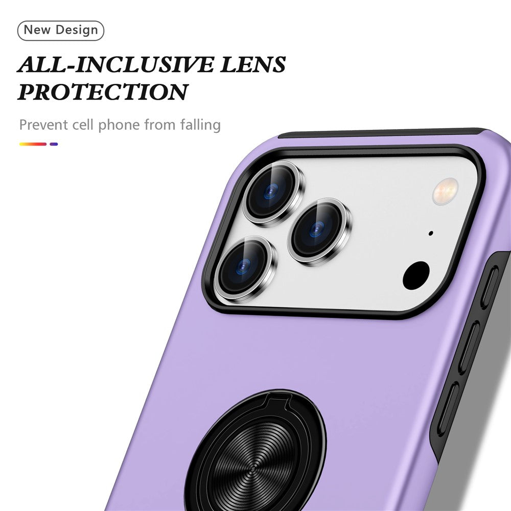 For iPhone 17 Pro Max Case PC + TPU Phone Cover with Rotatable Ring Holder - Purple