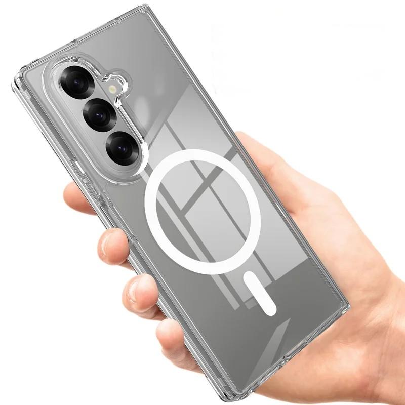 For Samsung Galaxy Z Fold7 5G Clear Case Compatible with MagSafe WANLONFENG LM2 Series Phone Cover (Big Lens Hole) - Transparent