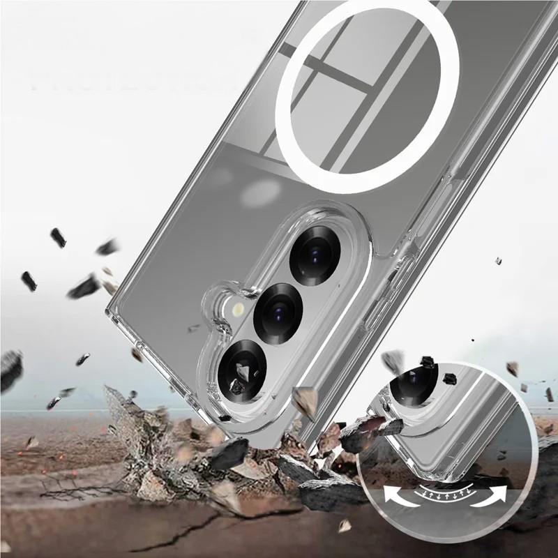 For Samsung Galaxy Z Fold7 5G Clear Case Compatible with MagSafe WANLONFENG LM2 Series Phone Cover (Big Lens Hole) - Transparent