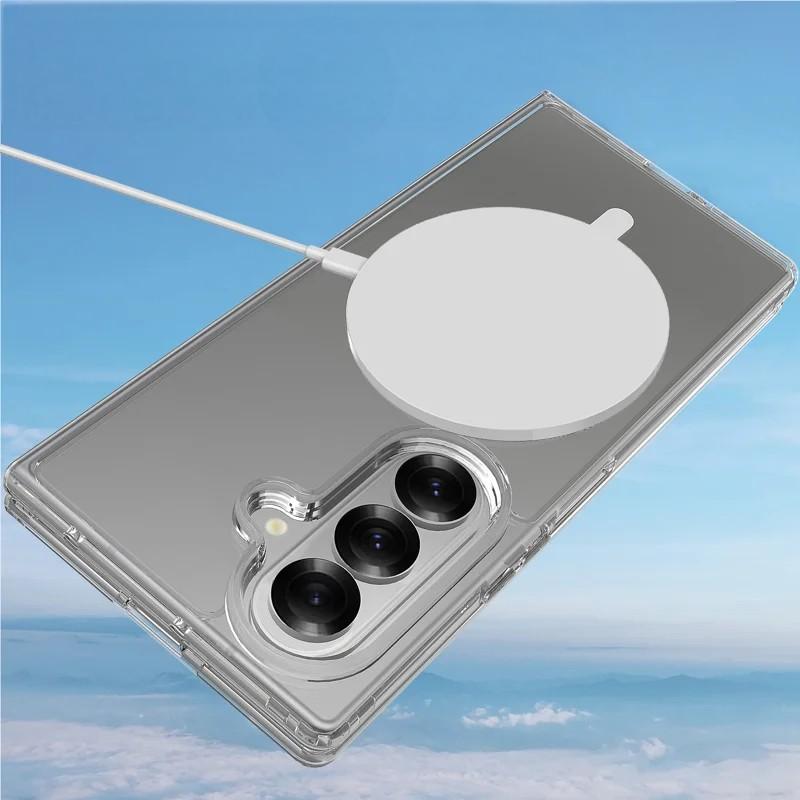 For Samsung Galaxy Z Fold7 5G Clear Case Compatible with MagSafe WANLONFENG LM2 Series Phone Cover (Big Lens Hole) - Transparent