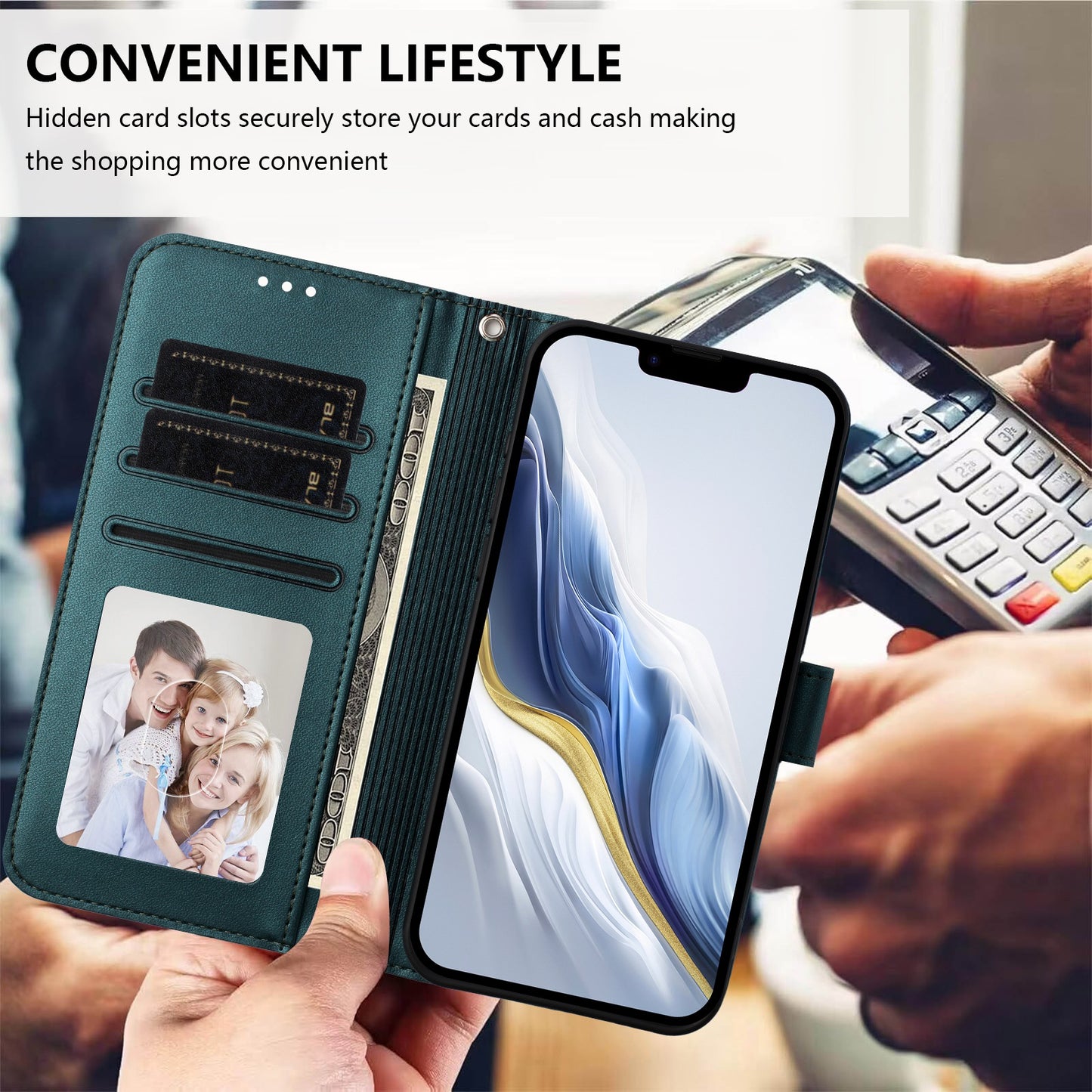 For iPhone 17 Pro Max Leather Case Wallet Stand Phone Cover with Wrist Strap - Green