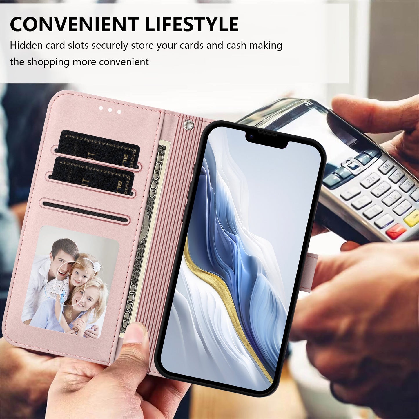 For iPhone 17 Pro Max Leather Case Wallet Stand Phone Cover with Wrist Strap - Pink