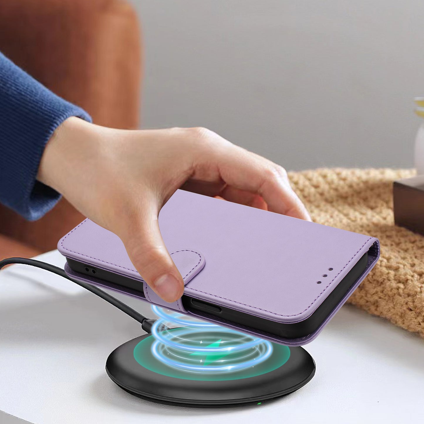 For iPhone 17 Pro Max Leather Case Wallet Stand Phone Cover with Wrist Strap - Light Purple