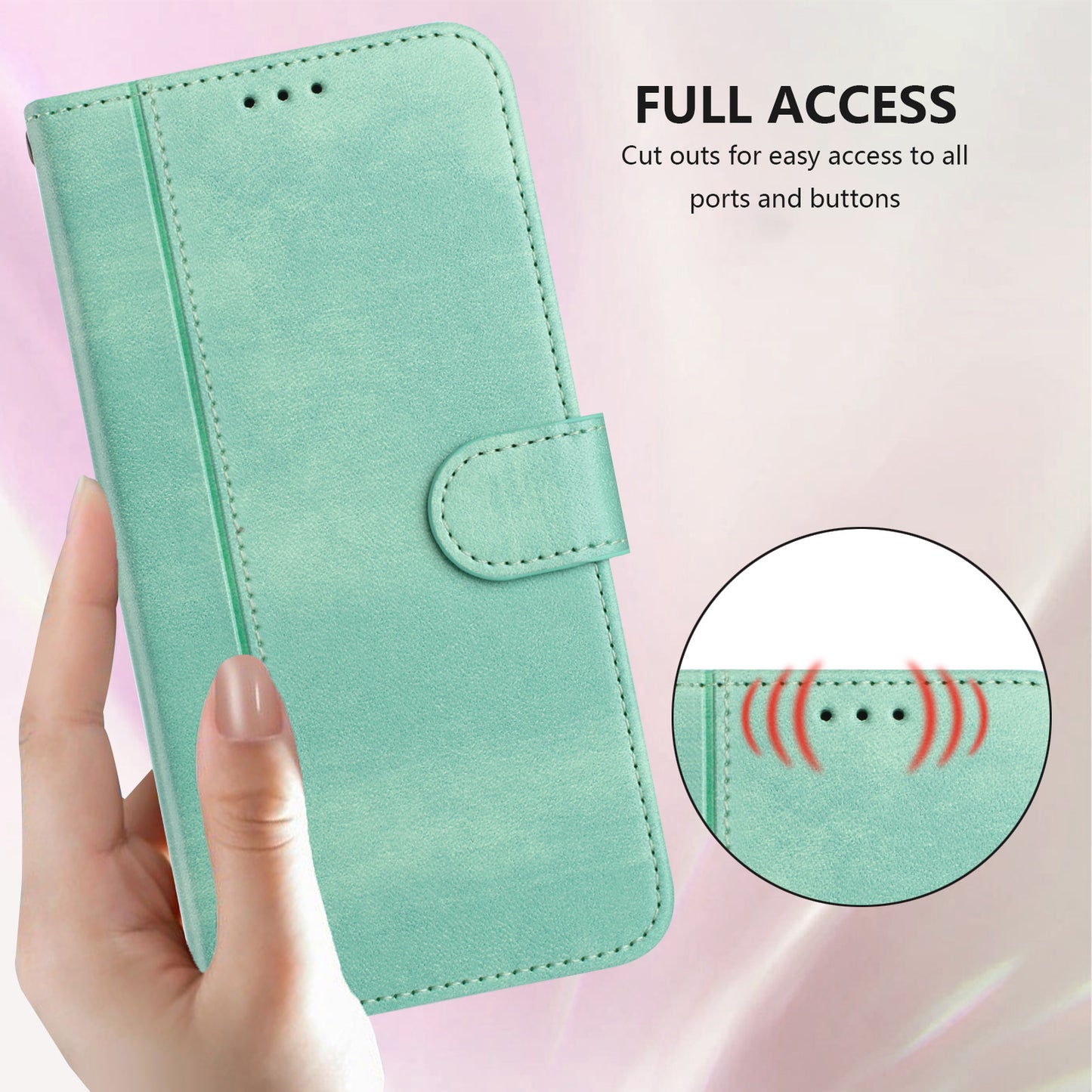 For iPhone 17 Pro Max Cases Wallet Stand Retro Texture Leather Phone Cover with Lanyard - Mint Green