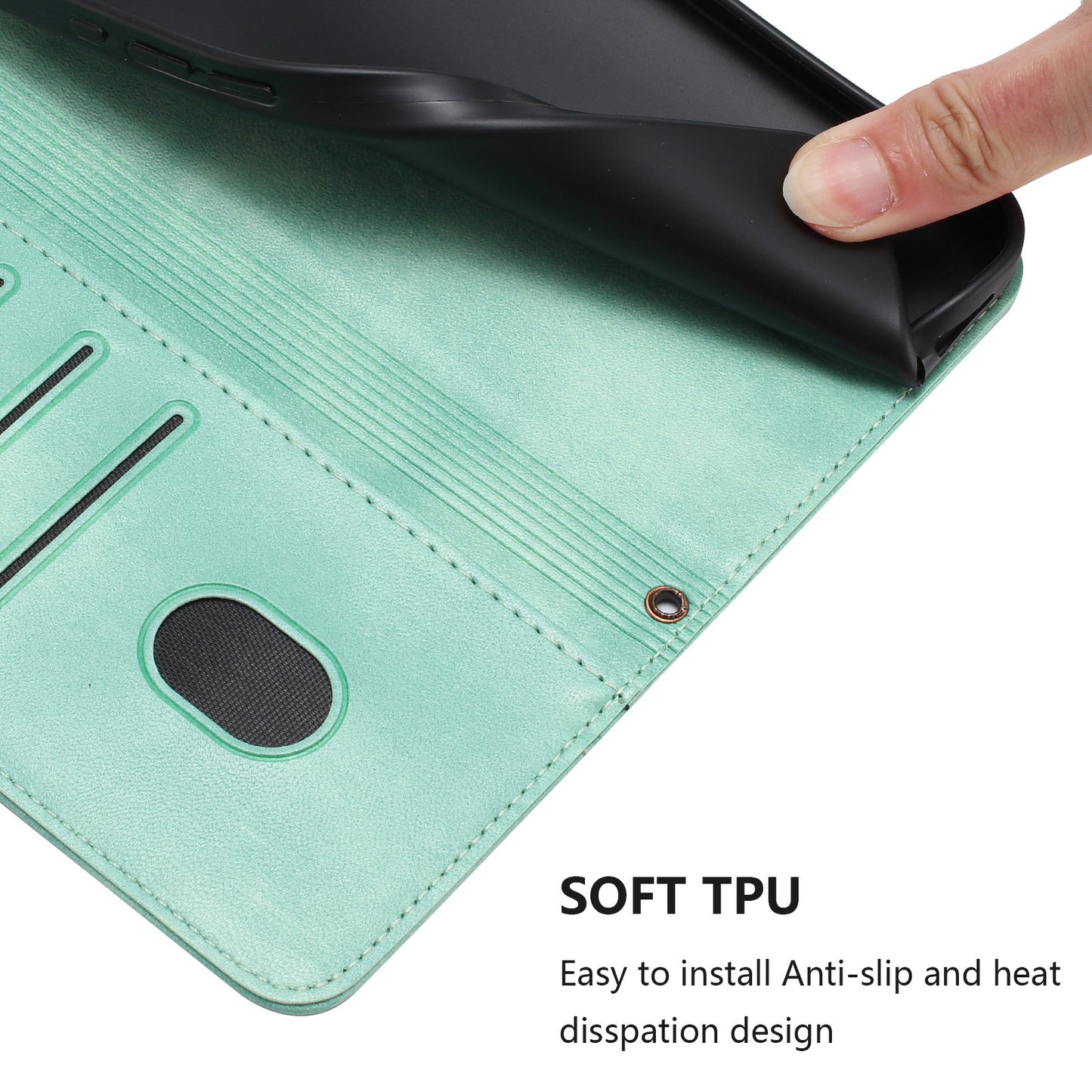 For iPhone 17 Pro Max Cases Wallet Stand Retro Texture Leather Phone Cover with Lanyard - Mint Green