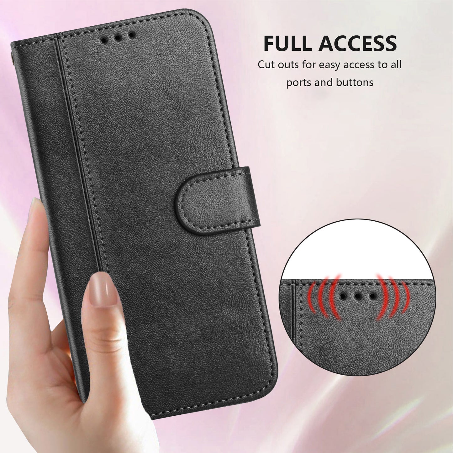 For iPhone 17 Pro Max Cases Wallet Stand Retro Texture Leather Phone Cover with Lanyard - Black