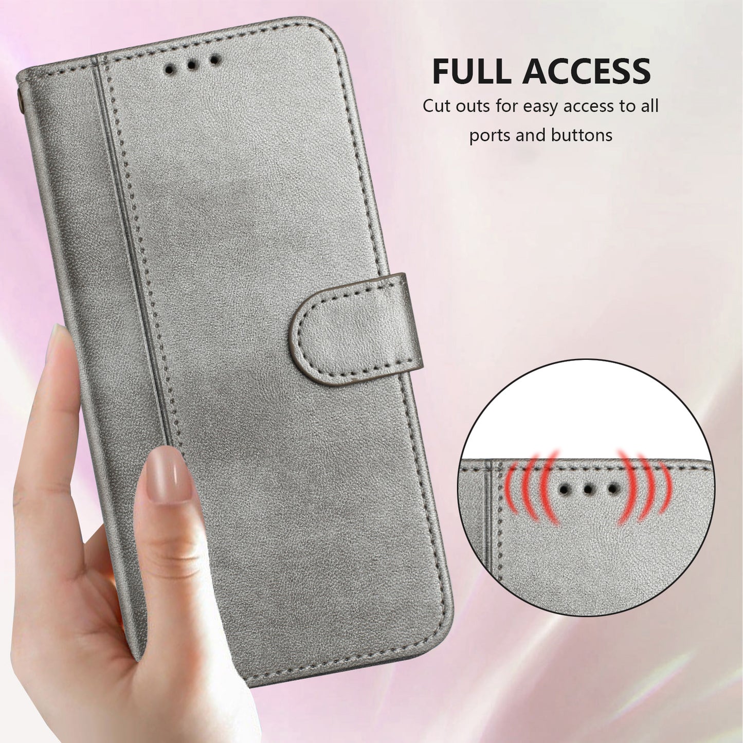 For iPhone 17 Pro Max Cases Wallet Stand Retro Texture Leather Phone Cover with Lanyard - Grey