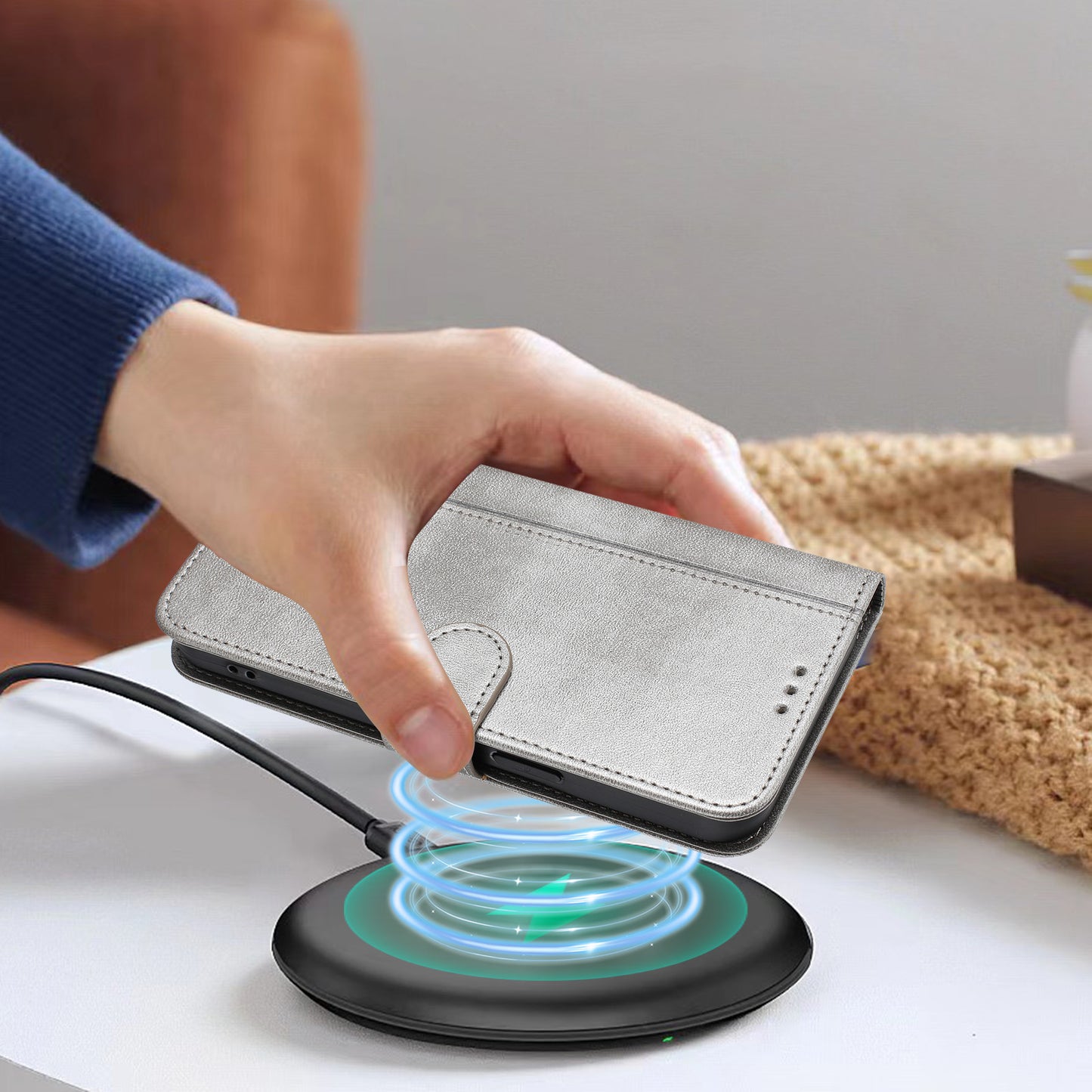 For iPhone 17 Pro Max Cases Wallet Stand Retro Texture Leather Phone Cover with Lanyard - Grey