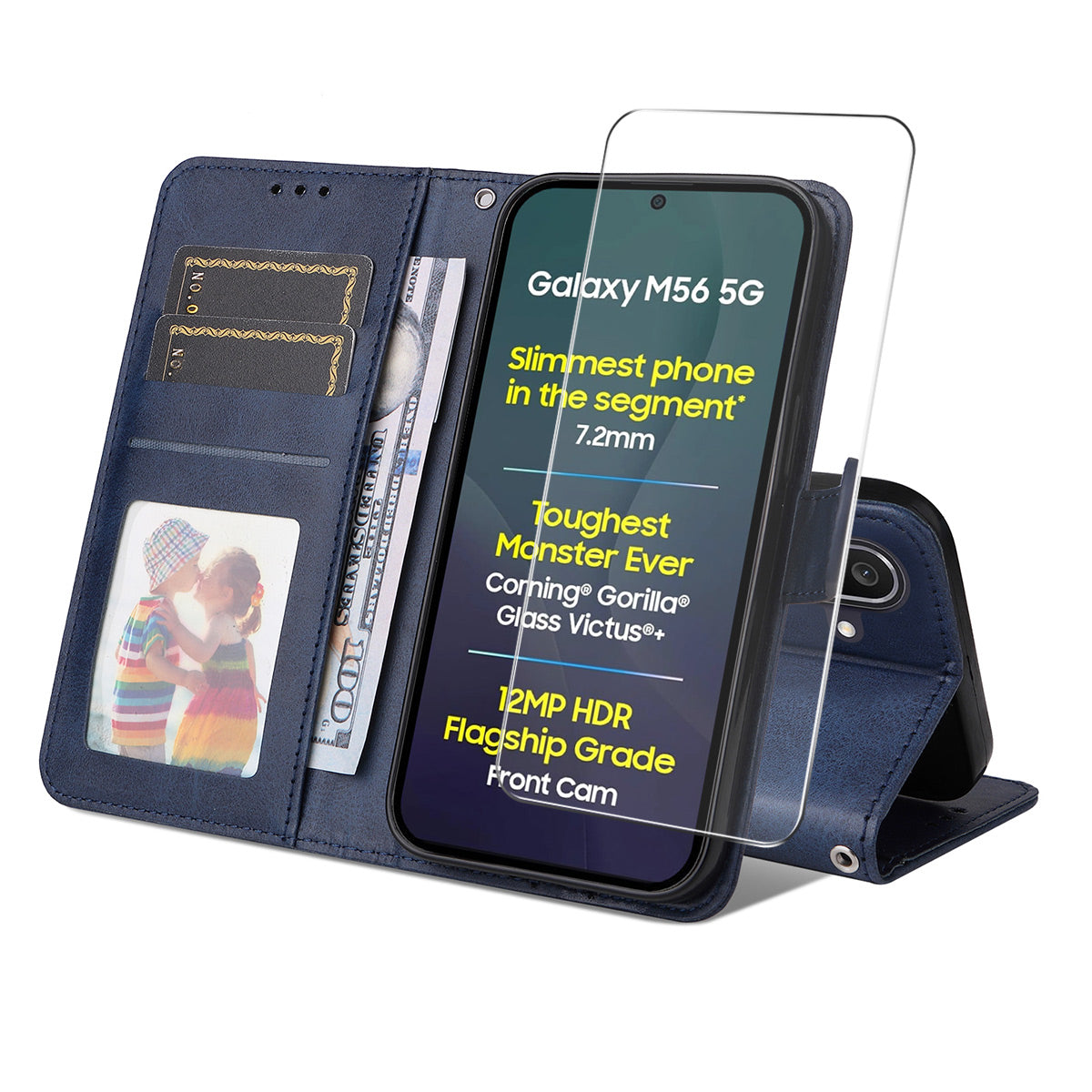 For Samsung Galaxy M56 5G PU Leather Wallet Case ENKAY HAT PRINCE Phone Stand Cover with Tempered Glass - Blue