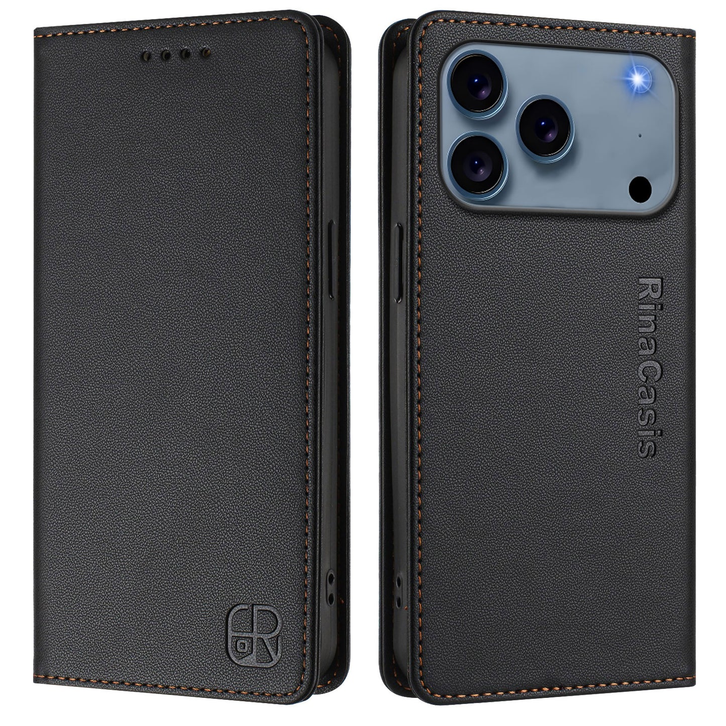 For iPhone 17 Pro Max Leather Case RINACASIS RC01 Phone Cover with RFID Blocking Wallet Stand - Black