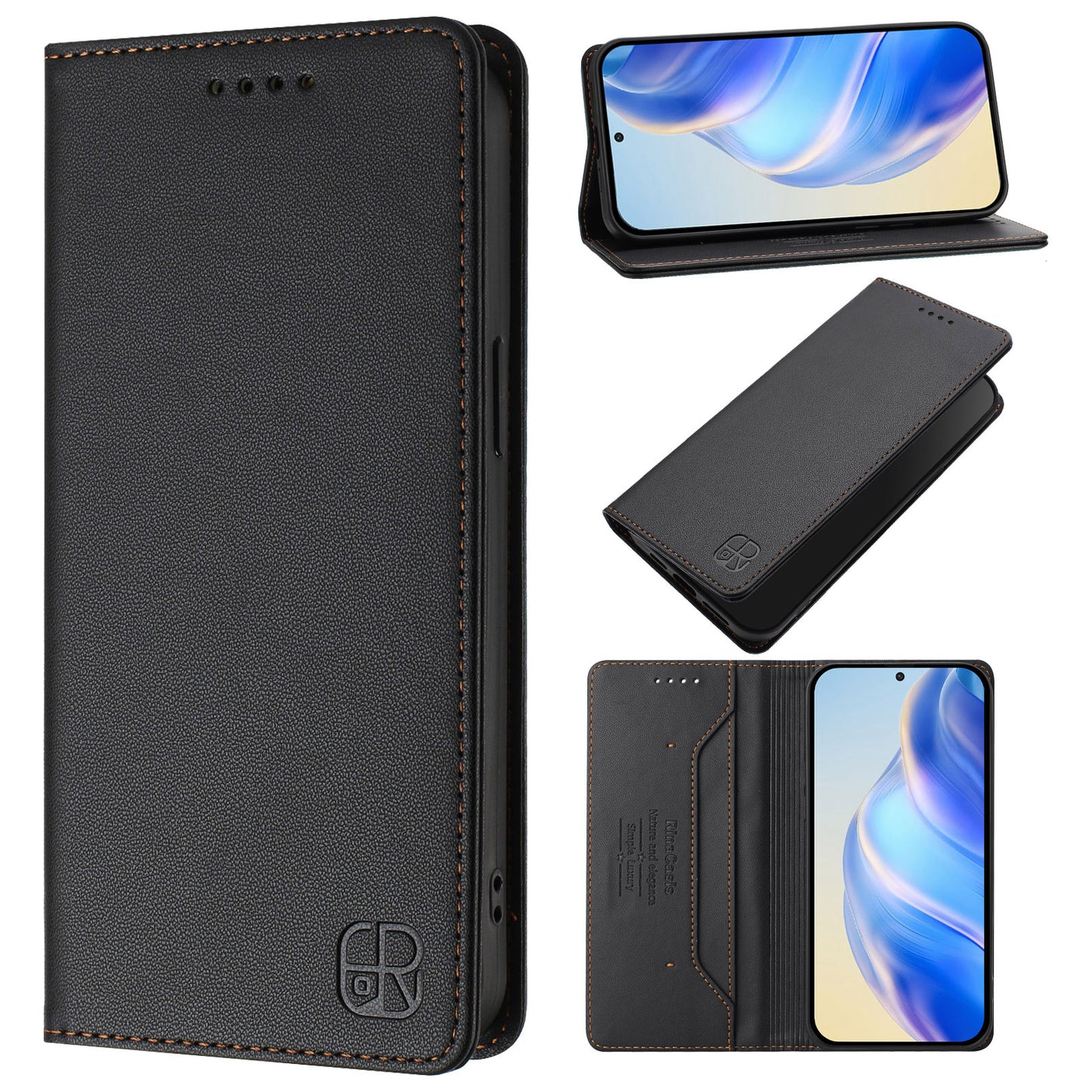 For iPhone 17 Pro Max Leather Case RINACASIS RC01 Phone Cover with RFID Blocking Wallet Stand - Black